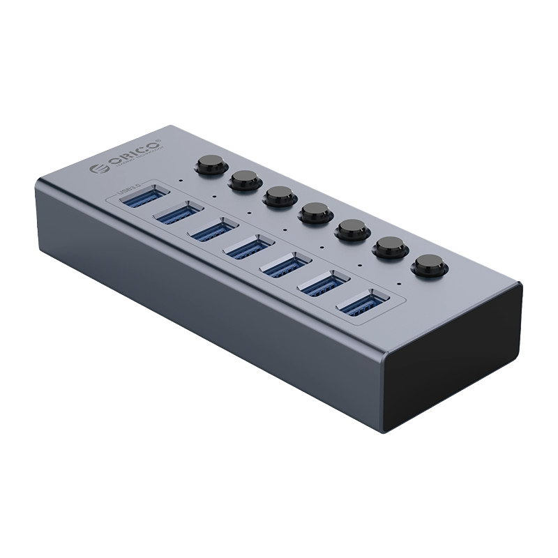 ORICO BT2U3-7AB 7 Ports USB Aluminum Alloy Power Hub USB3.0 with Individual Switches and Power - 6954301174325
