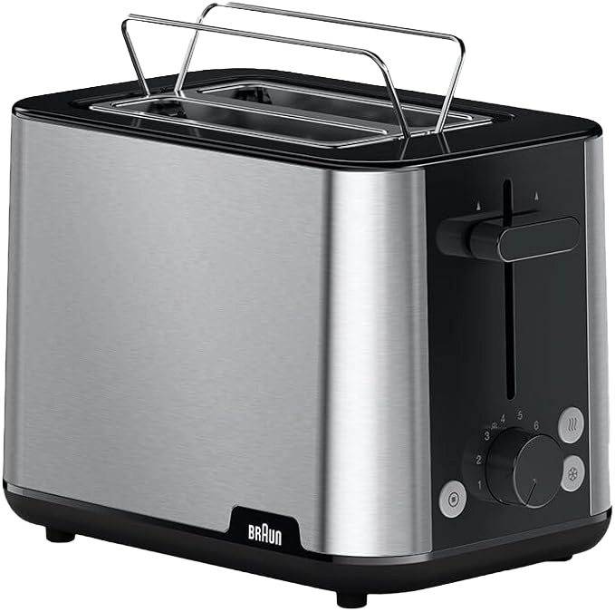 Braun PurShine HT1510BK - 2-Slice Toaster with warming rack, defrost and reheat functions, Stainless steel - 8021098002006