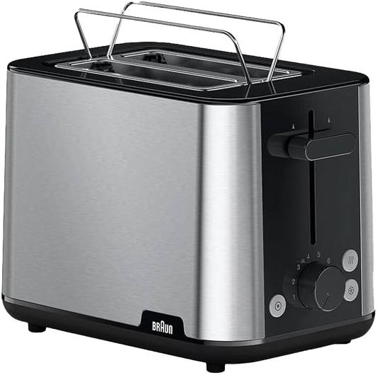Braun PurShine HT1510BK - 2-Slice Toaster with warming rack, defrost and reheat functions, Stainless steel - 8021098002006