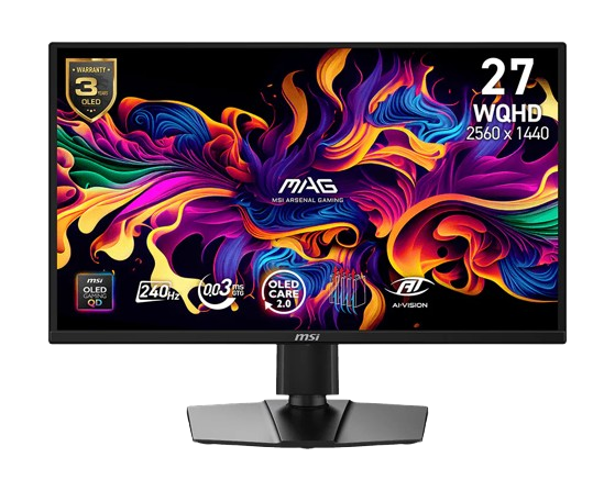 MSI MAG 272QP QD-OLED X24 27'' 2560x1440 (QHD) 240Hz 0.03ms NVIDIA G-SYNC AMD FreeSync Gaming Monitor - MSIMAG272QPQD-OLEDX24