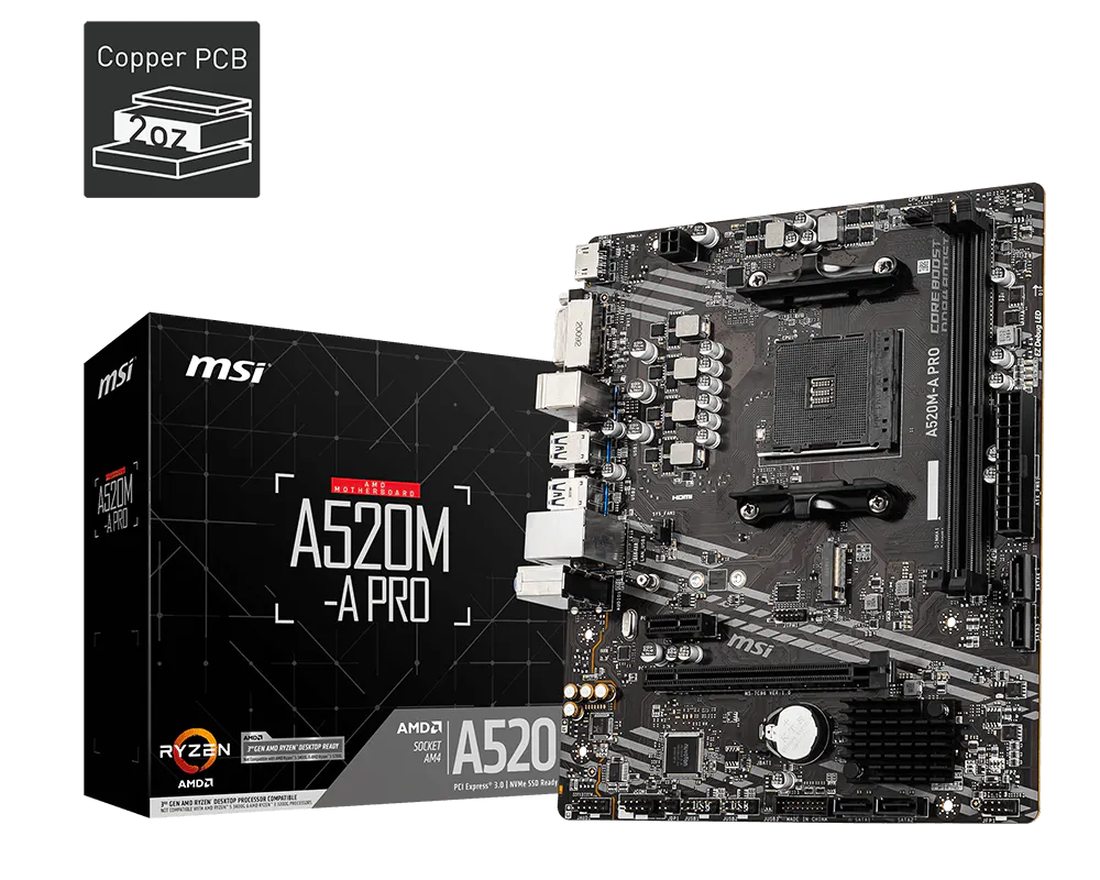 MSI A520M-A PRO AMD mATX Motherboard - 4719072749927