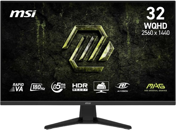 MSI MAG 325QF E18V 32" WQHD Gaming Monitor -Rapid VA 2560 x 1440 Panel, 180 Hz /0.5 ms, HDR Ready, Eye Care,HDMI - MSIMAG325QFE18V