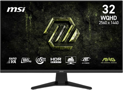 MSI MAG 325QF E18V 32" WQHD Gaming Monitor -Rapid VA 2560 x 1440 Panel, 180 Hz /0.5 ms, HDR Ready, Eye Care,HDMI - MSIMAG325QFE18V