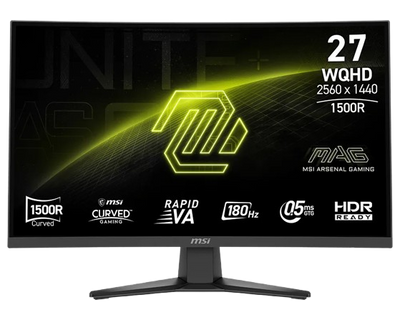 MSI MAG 275CQF E18 27" WQHD (2560x1440) 180Hz 0.05ms GTG Rapid VA Curved Gaming Monitor - MSIMAG275CQFE18