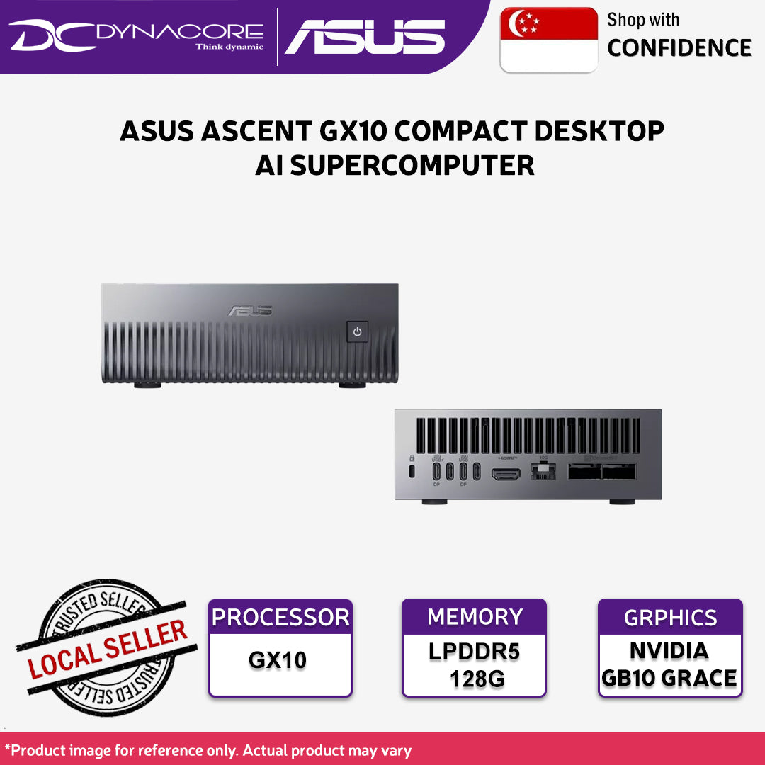 ASUS ASCENT GX10 COMPACT DESKTOP AI SUPERCOMPUTER 90MS0371-M00070 (GX10,LPDDR5 128G/1TB SSD / NVIDIA GB10 GRACE BLACKWELL/WIFI7+BT)WO KB MS - 4711636176446