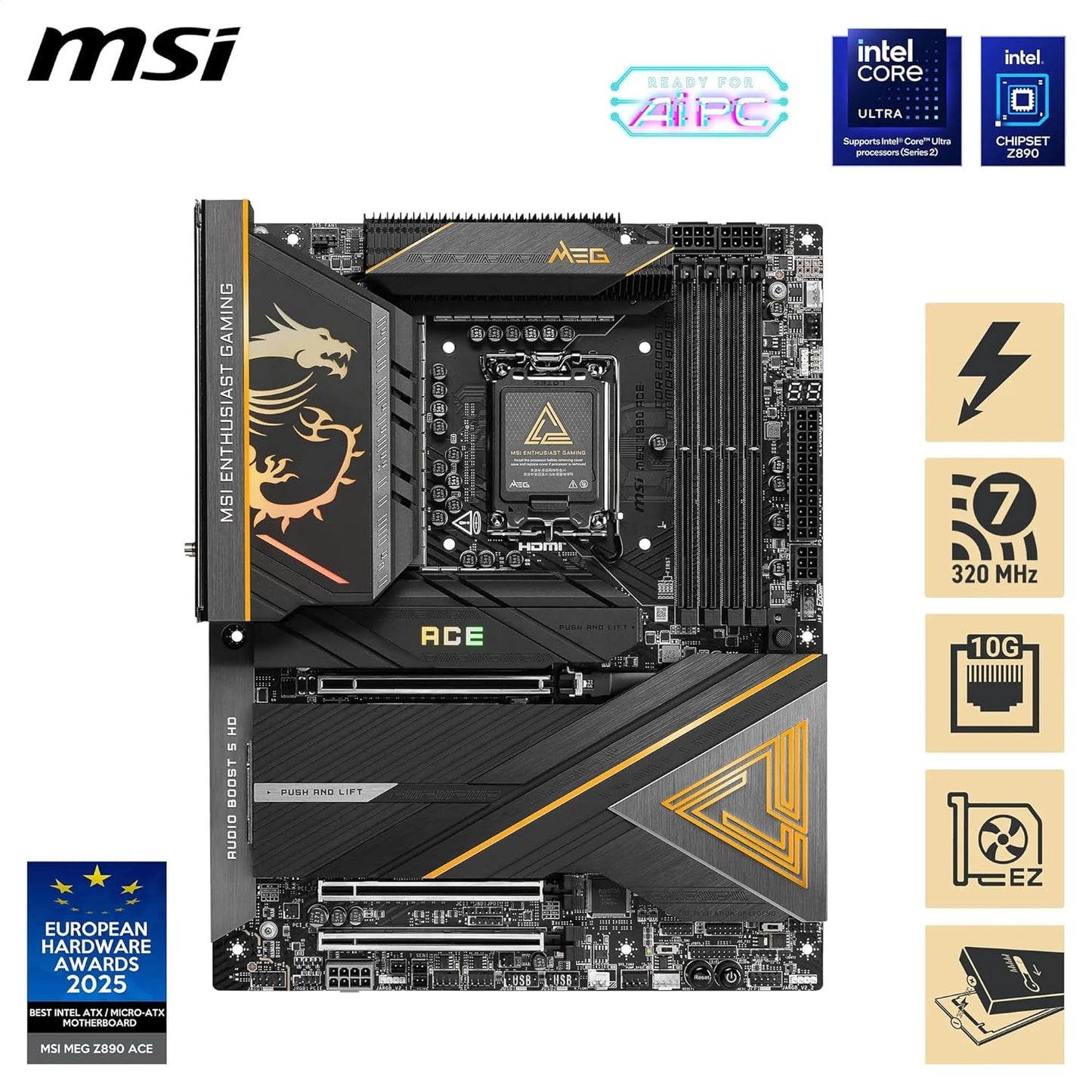 MSI MEG Z890 ACE Motherboard, ATX - Supports Intel Core Ultra Processors, LGA 1851, DDR5 - MSIMEGZ890ACE