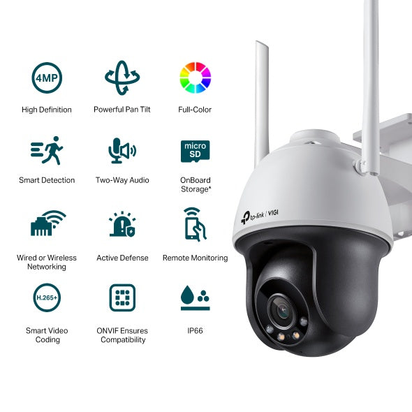 TP-Link VIGI C540-W VIGI 4MP Outdoor Full-Color Wi-Fi Pan Tilt Network Camera 24h Full-Color Powerful Pan Tilt - 4897098683798