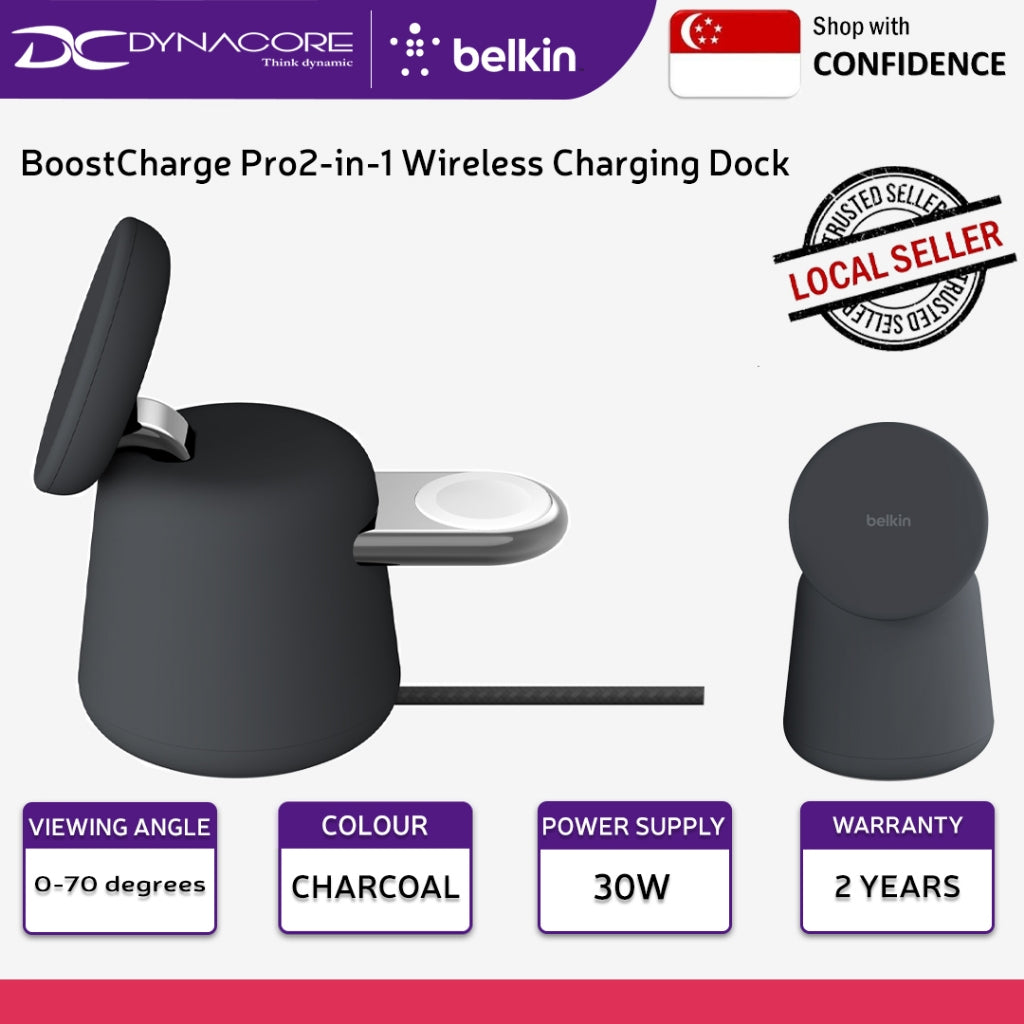 BELKIN BoostCharge Pro2-in-1 Wireless Charging Dock 15W Charcoal - 745883864027