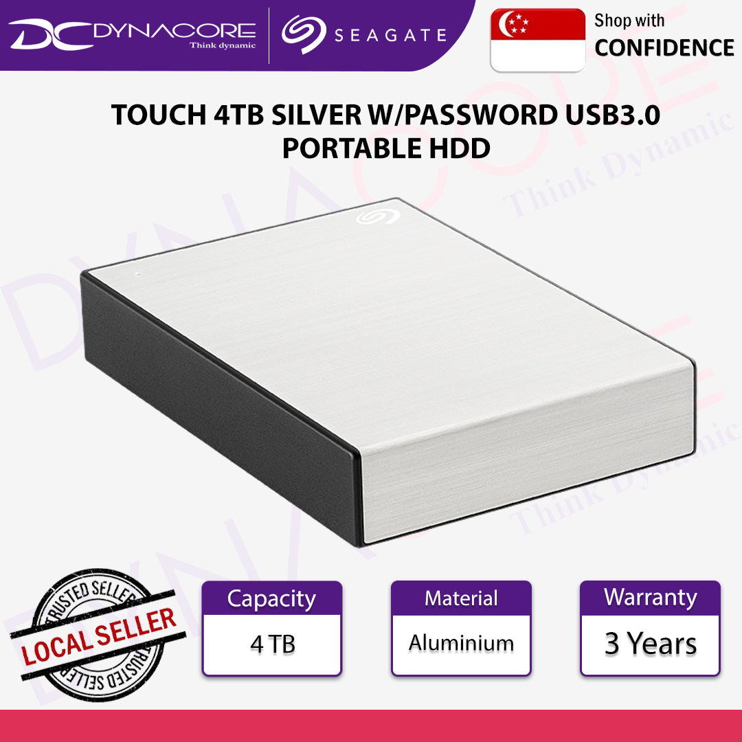 Seagate One Touch 4TB External HDD with Password Protection - Silver - 3660619041824