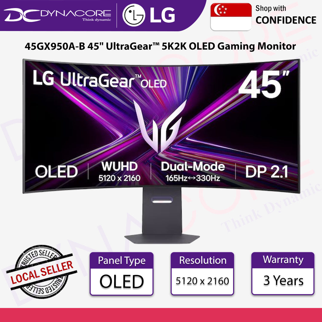 LG 45GX950A-B 45" UltraGear™ 5K2K OLED Gaming Monitor | Dual-Mode, 0.03ms (GtG), Rich Bass (10Wx2), DisplayHDR True Black 400, DP 2.1 & USB-C-LG45GX950A-B