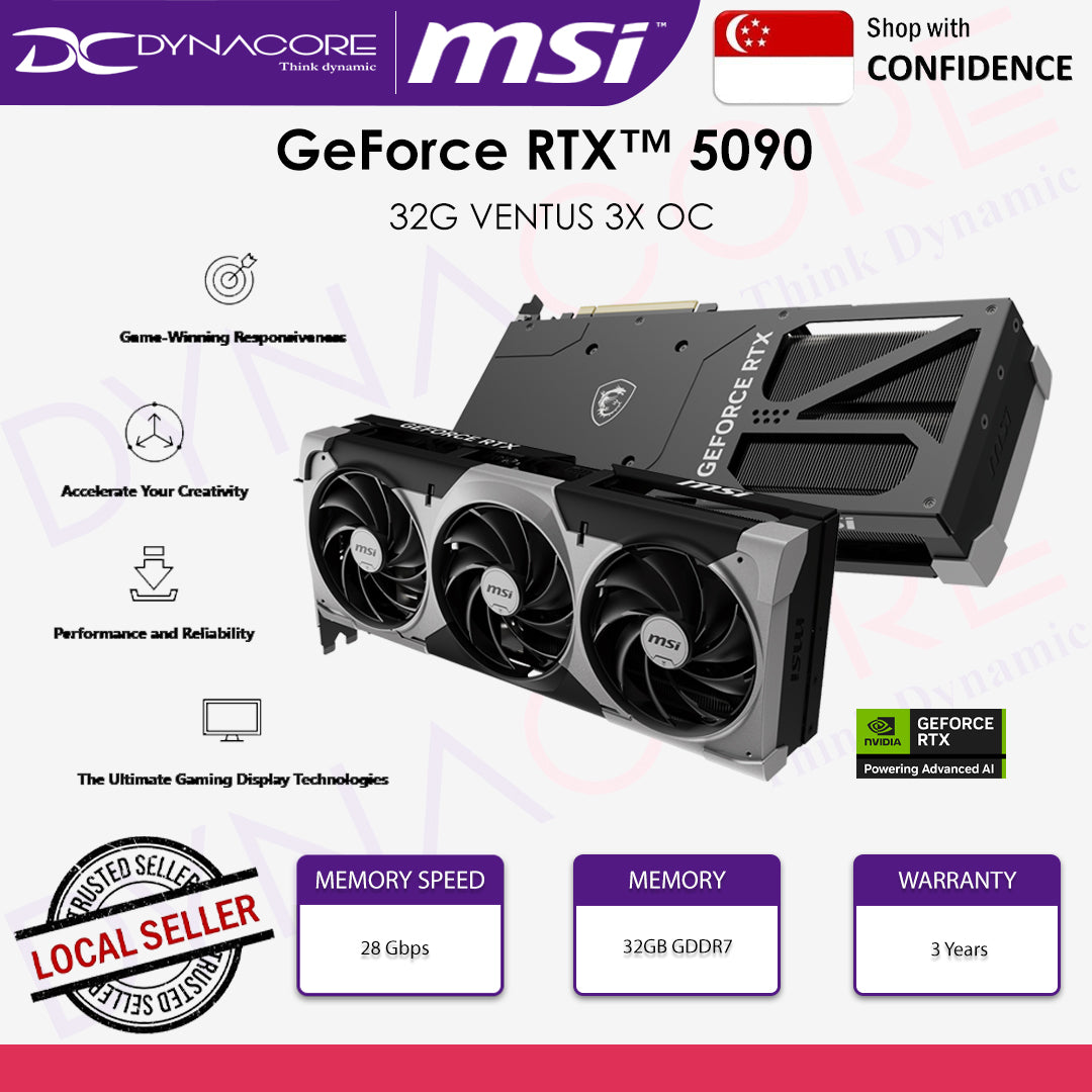 MSI GEFORCE RTX5090 32GB VENTUS 3X OC TRIPLE FAN GDDR7 GPU - 4711377301633