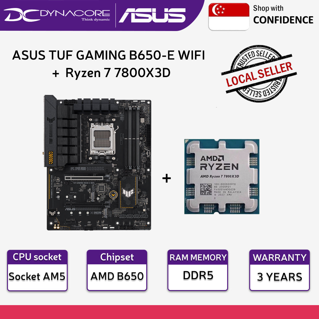 ASUS TUF GAMING B650-E WIFI AM5 ATX MOTHERBOARD + AMD Ryzen 7 7800X3D 8 Core AM5 Zen4 PCIe 5.0 CPU/Processor - 4711387423080 +  100-000000910