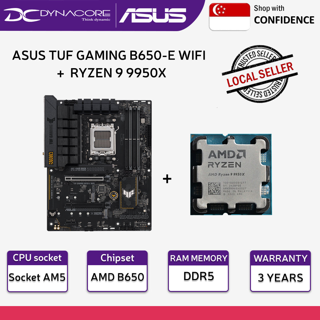 ASUS TUF GAMING B650-E WIFI AM5 ATX MOTHERBOARD + AMD RYZEN 9 9950X 4.3GHz 16CORE/32THREAD 80MB TRAY PROCESSOR - 4711387423080 +100-000001277