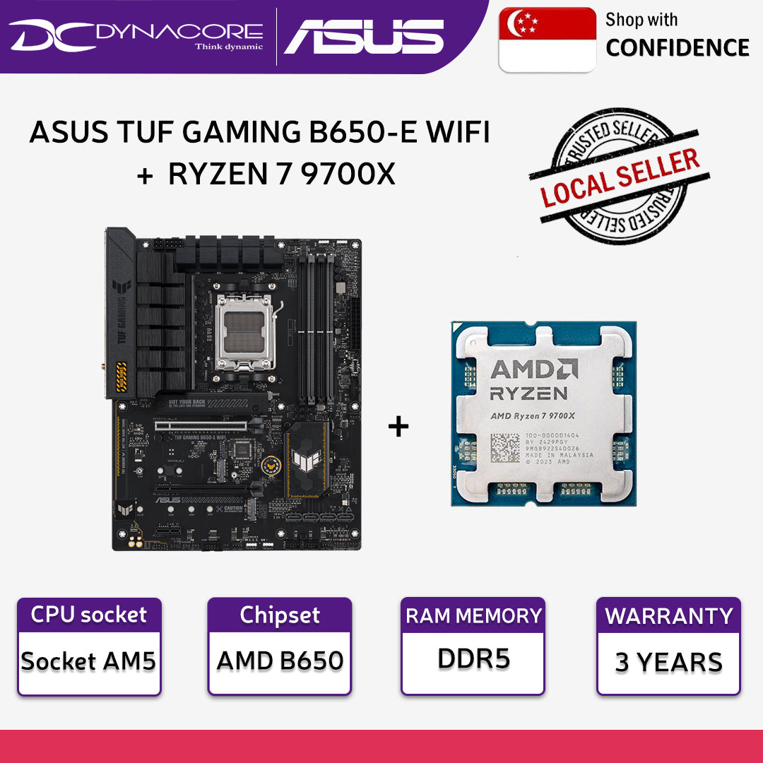 ASUS TUF GAMING B650-E WIFI AM5 ATX MOTHERBOARD + AMD RYZEN 7 9700X 3.8GHz 8C/16T 40MB CACHE MPK PROCESSOR - 4711387423080 +100-000001404