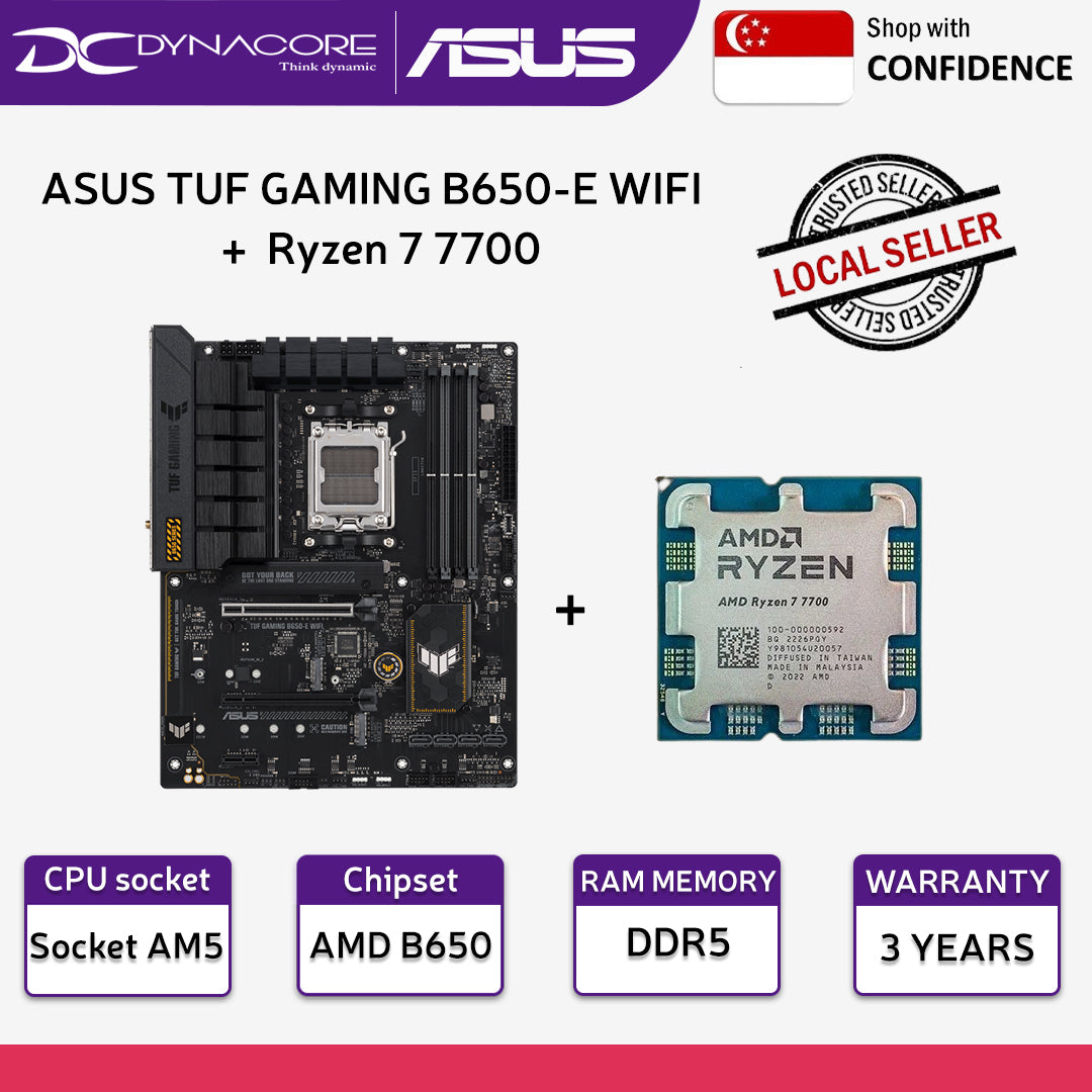ASUS TUF GAMING B650-E WIFI AM5 ATX MOTHERBOARD + AMD Ryzen 7 7700 8 Cores / 16 Threads 65 Watts 40MB Cache Gaming Processor - 4711387423080 +100-100000592MPK