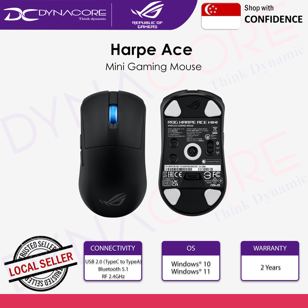 ASUS ROG Harpe Ace Mini Optical Wired/Wireless Gaming Mouse - Black / White - 4711387614044 / 4711387614082