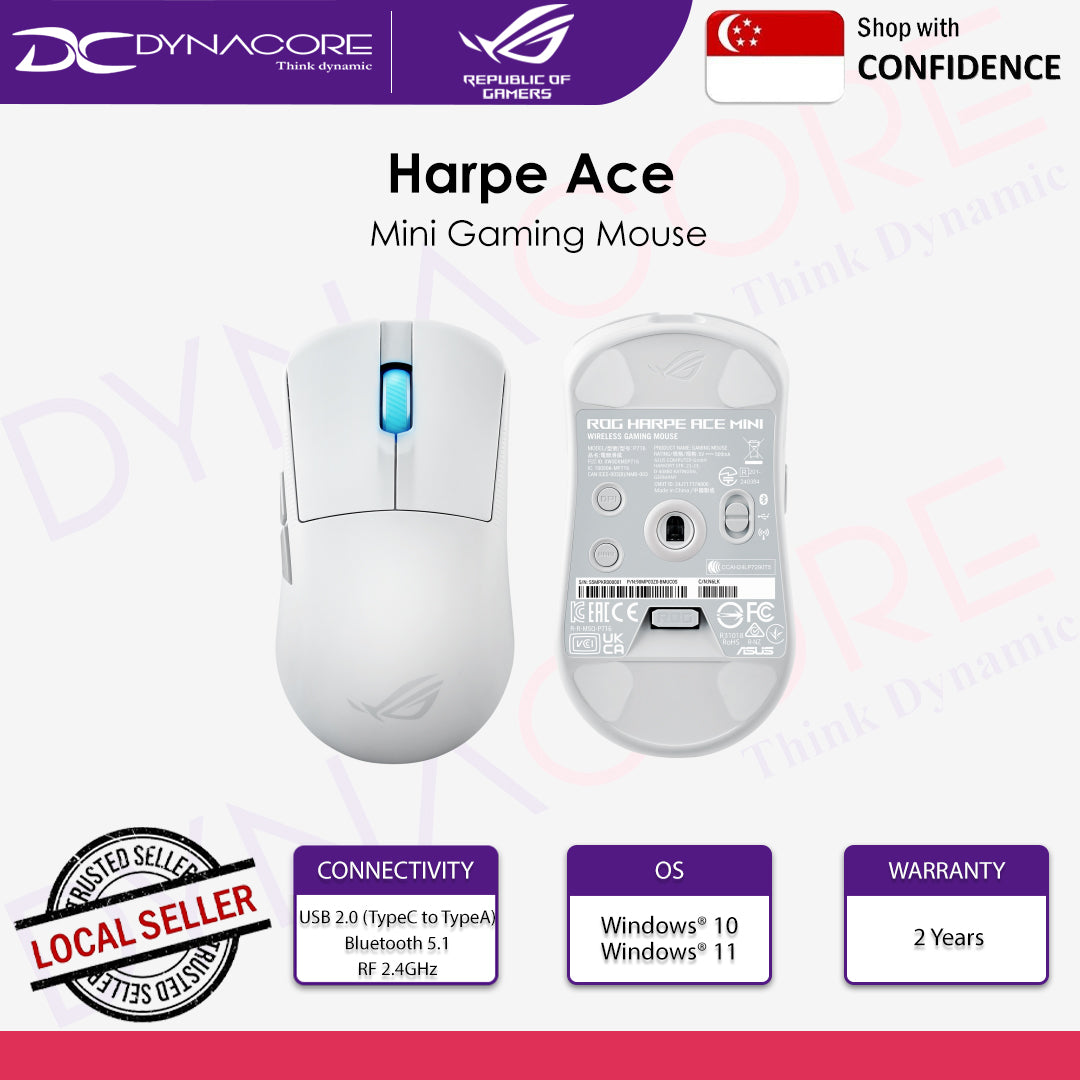 ASUS ROG Harpe Ace Mini Optical Wired/Wireless Gaming Mouse - Black / White - 4711387614044 / 4711387614082