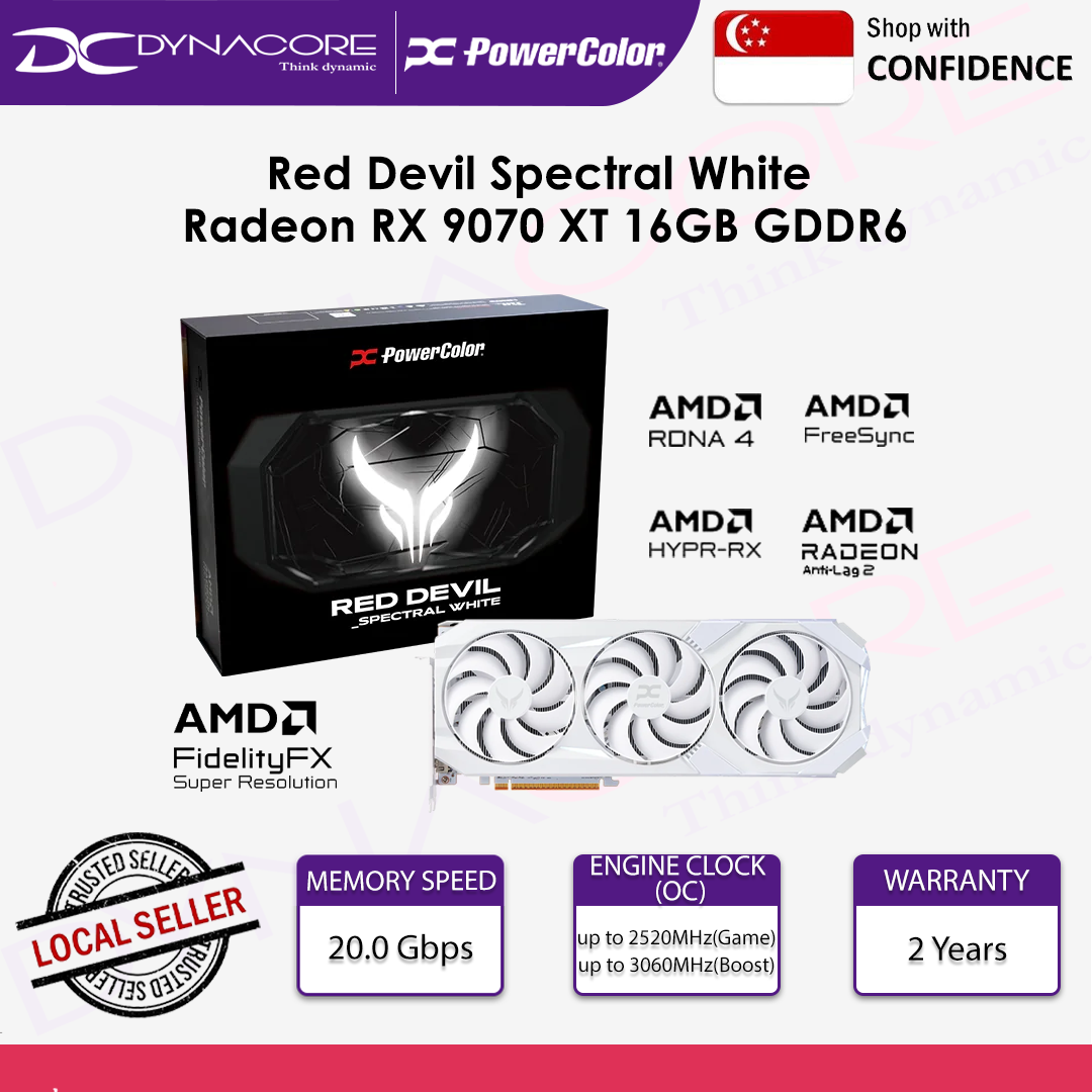 PowerColor Red Devil Spectral White Radeon RX 9070 XT 16GB GDDR6 Graphics Card - RX9070XT RX9070 9070XT - 4713436175933
