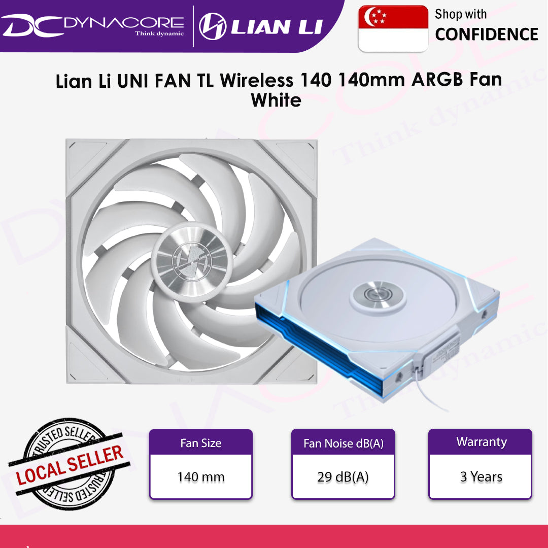 Lian Li UNI FAN TL Wireless 140 140mm ARGB Fan - Black / White - 4718466017482 / 4718466017499