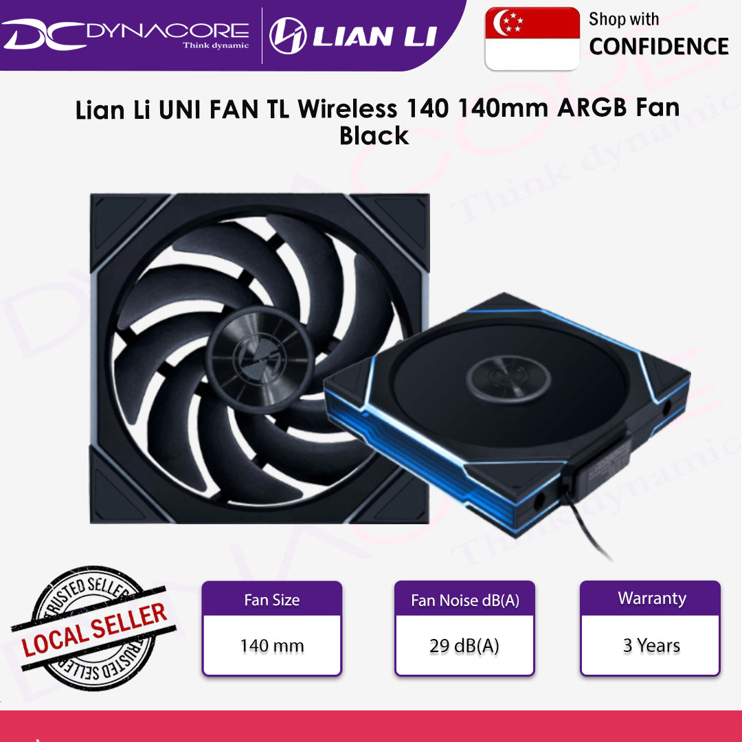 Lian Li UNI FAN TL Wireless 140 140mm ARGB Fan - Black / White - 4718466017482 / 4718466017499