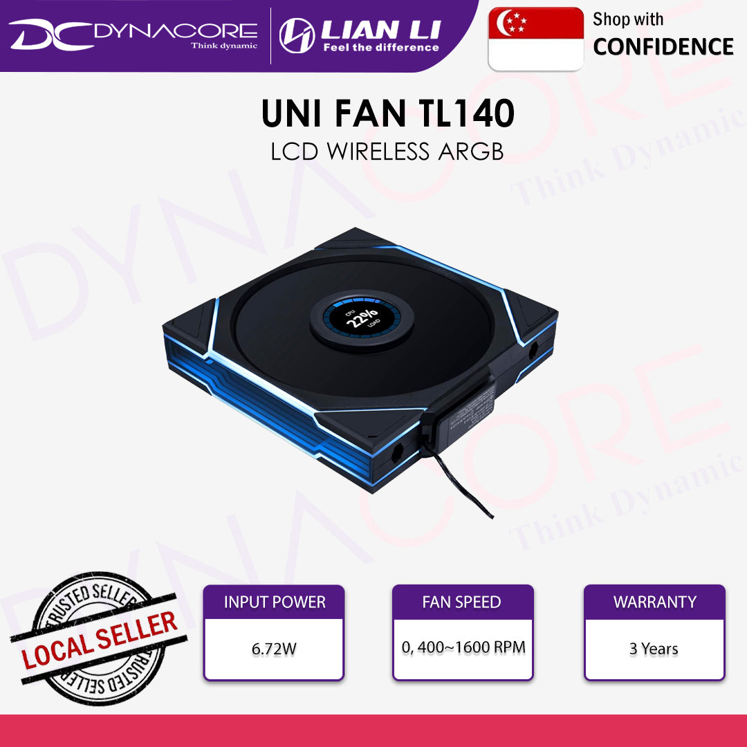Lian Li UNI FAN TL LCD Wireless 140mm ARGB PWM Fan - Black / White - 4718466017529 / 4718466017536