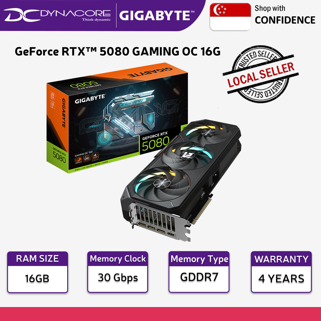 GIGABYTE RTX5080 GAMING OC 16GB TRIPLE FAN GDDR7 GPU(3+1YRS REG