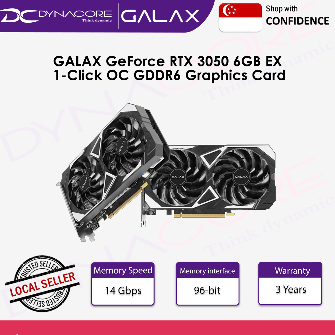 GALAX GeForce RTX 3050 6GB EX 1-Click OC GDDR6 Graphics Card - 4895147157306