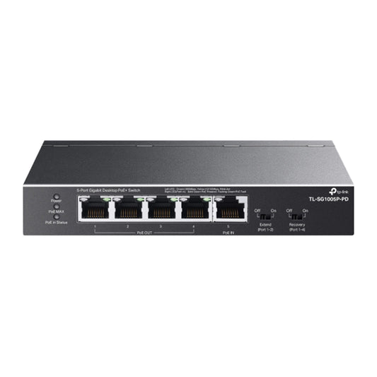TP-Link TL-SG1005P-PD 5-Port Gigabit Desktop PoE+ Switch with 1-Port PoE++ In and 4-Port PoE+Out - 4895252501117