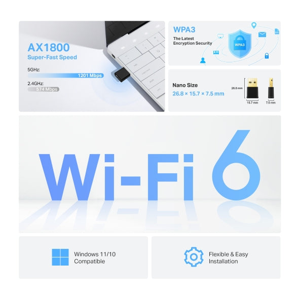 TP-LINK ARCHER TX20U AX1800 NANO DUAL BAND WI-FI 6 USB ADAPTER - 4895252506419