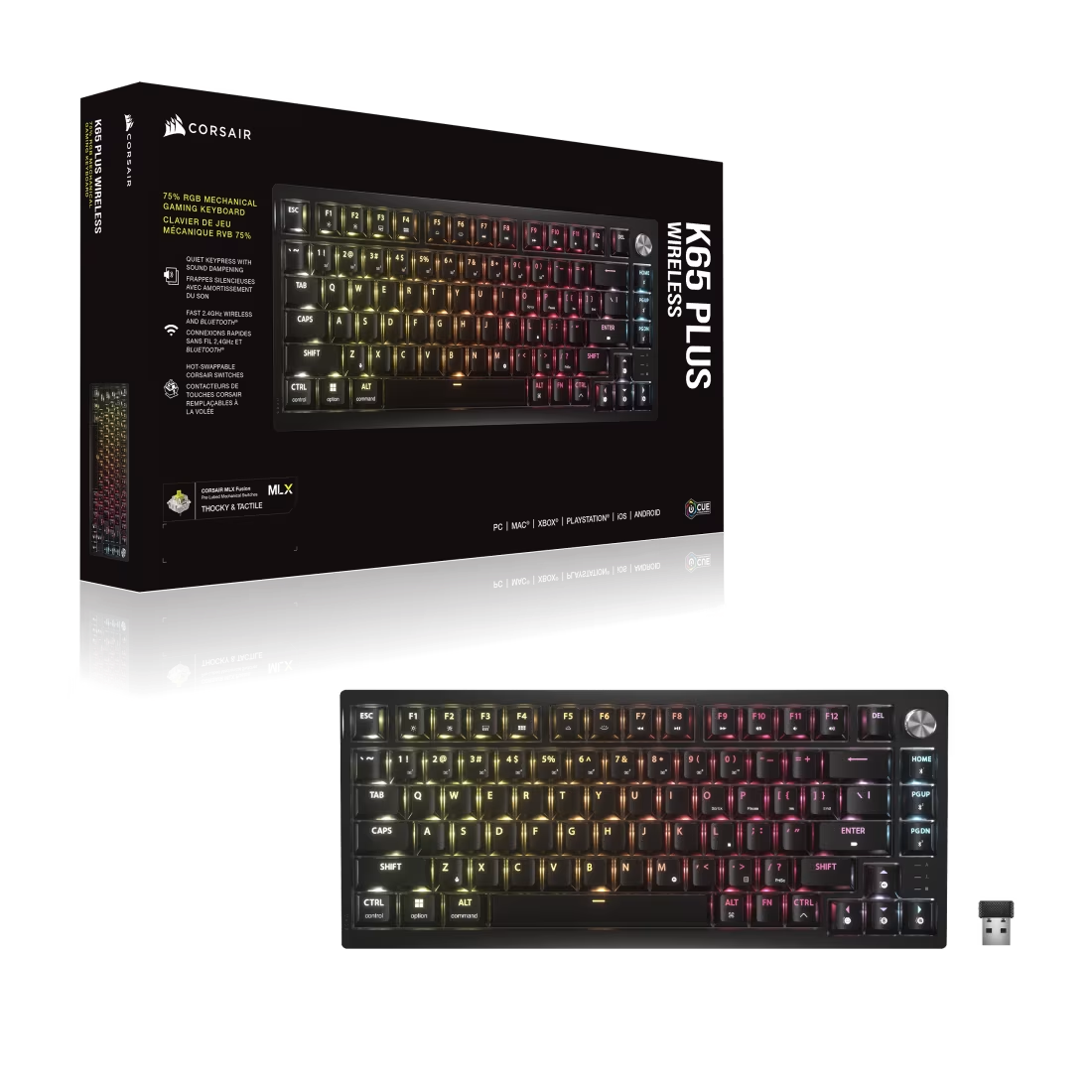 Corsair K65 Plus Wireless RGB Mechanical Gaming Keyboard Backlit RGB LED Corsair MLX Fusion Tactile - 840440484530