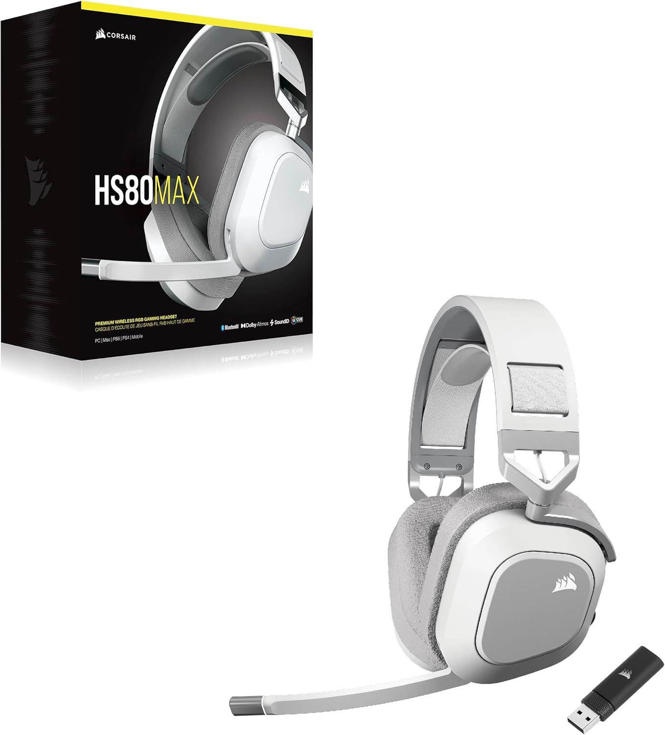 Corsair HS80 MAX WIRELESS Dolby Atmos® Gaming Headset - White - 840006693826