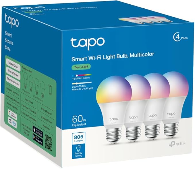 TP-Link Tapo L530E(4-pack) Smart Wi-Fi Light Bulb, Multicolor - 4897098681282