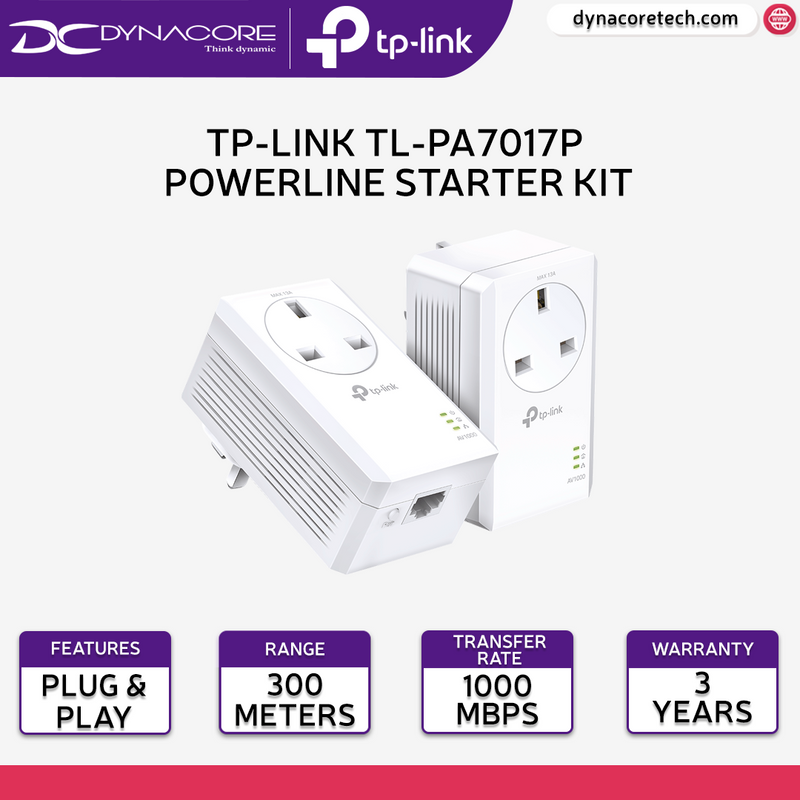 TP-Link TL-PA7017P KIT AV1000 HomePlug AV2 MU-MIMO Gigabit Passthrough Powerline Starter Kit - 6935364089108