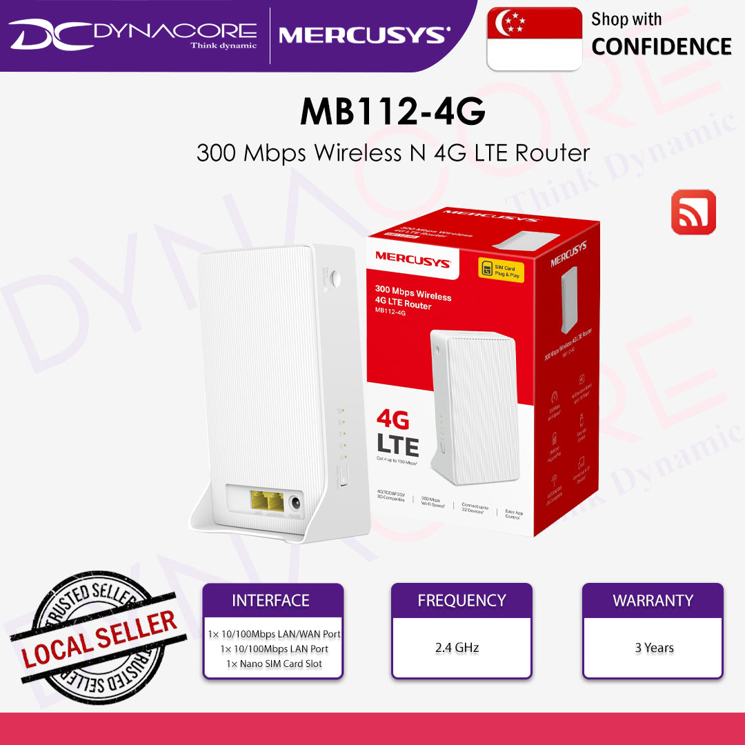 MERCUSYS MB112-4G 300 Mbps Wireless N 4G LTE Router 2.4 GHz  - 6957939001841