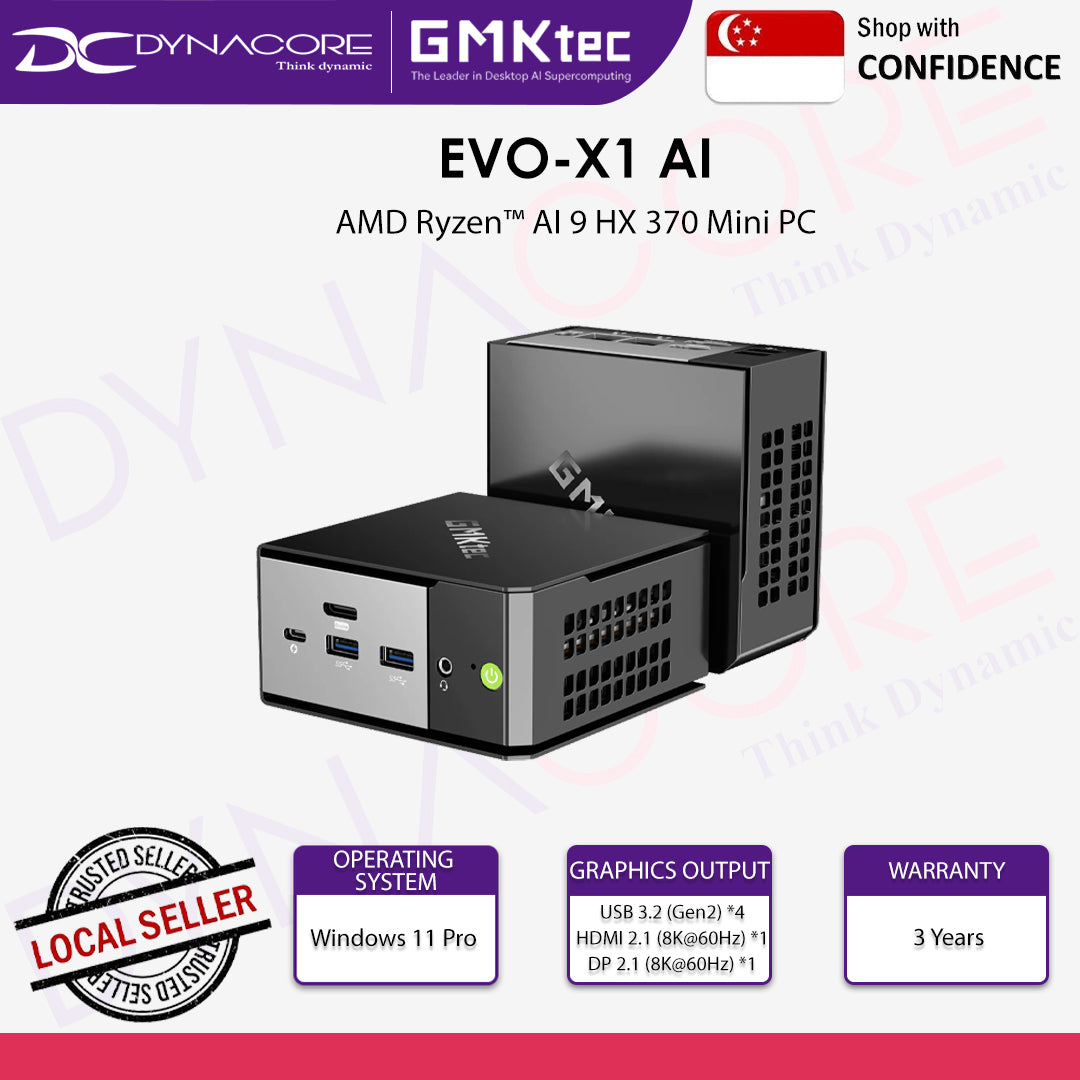 GMKtec EVO-X1 AI Complete Mini PC - AMD Ryzen AI 9 HX 370, 32GB RAM, 1TB SSD, WIN 11 Pro - 6972570963457