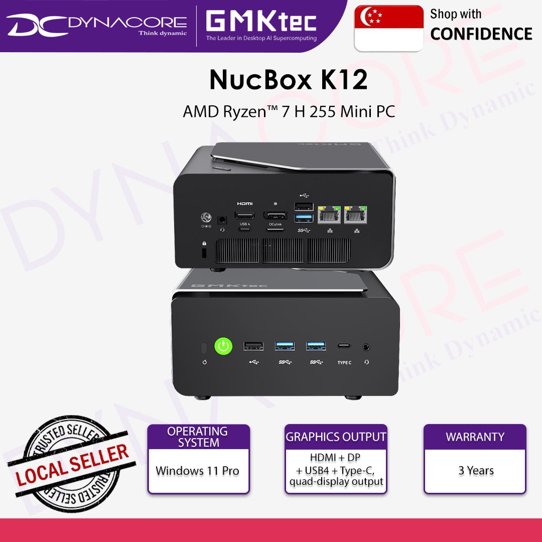 GMKtec NucBox K12 Complete Mini PC - AMD Ryzen 7H 255, 32GB RAM, 1TB SSD, Windows 11 Pro - 6972570963945