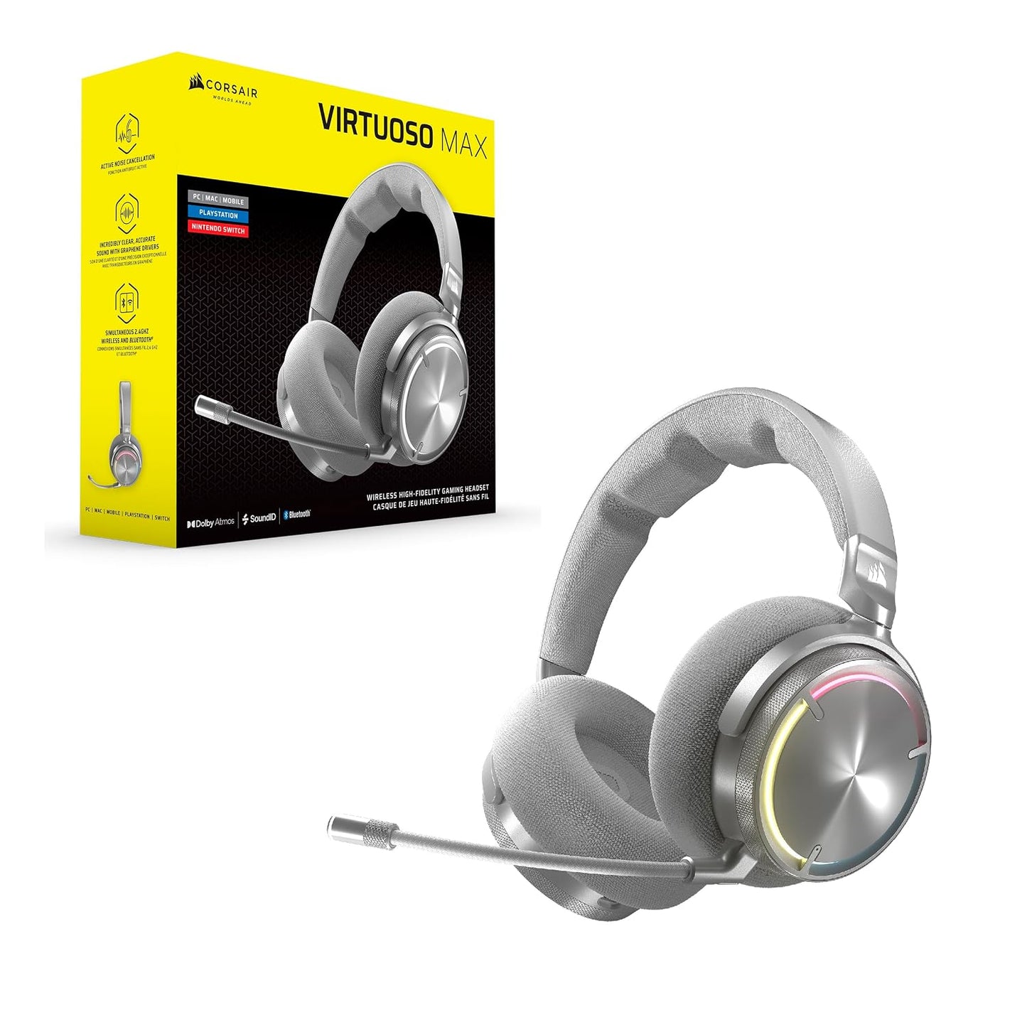 Corsair Virtuoso Max Wireless and Bluetooth Gaming Headset - Silver - 840440484622