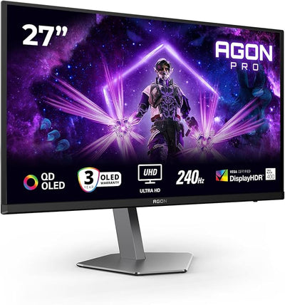 AOC Agon Pro AG276UZD 27" UHD OLED Gaming Monitor, 240Hz, 0.03ms, FreeSync Prem. Pro, G-Sync Komp, Height Adjustment, HDR400 (3840 x 2160, 2 x HDMI 2.1, DisplayPort 2.1, USB-C, USB Hub) Black - AOCAG276UZD