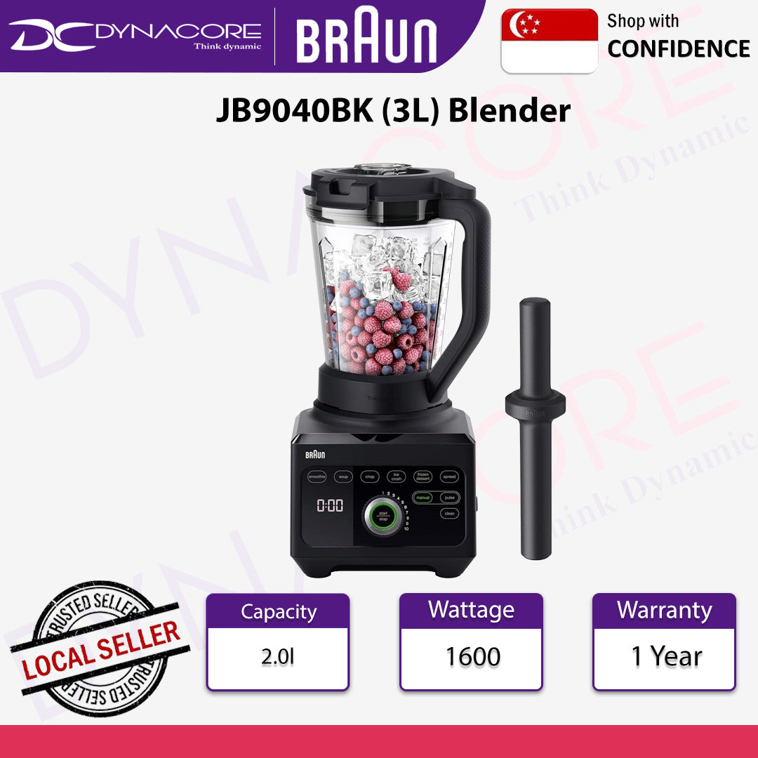 Braun PowerBlend 9 JB9040 High Performance Blender with Unique Triangular Carafe, 10 Speed Levels, 1600 Watt Motor, Pulse Function, Easy to Clean, Black - 8021098001061