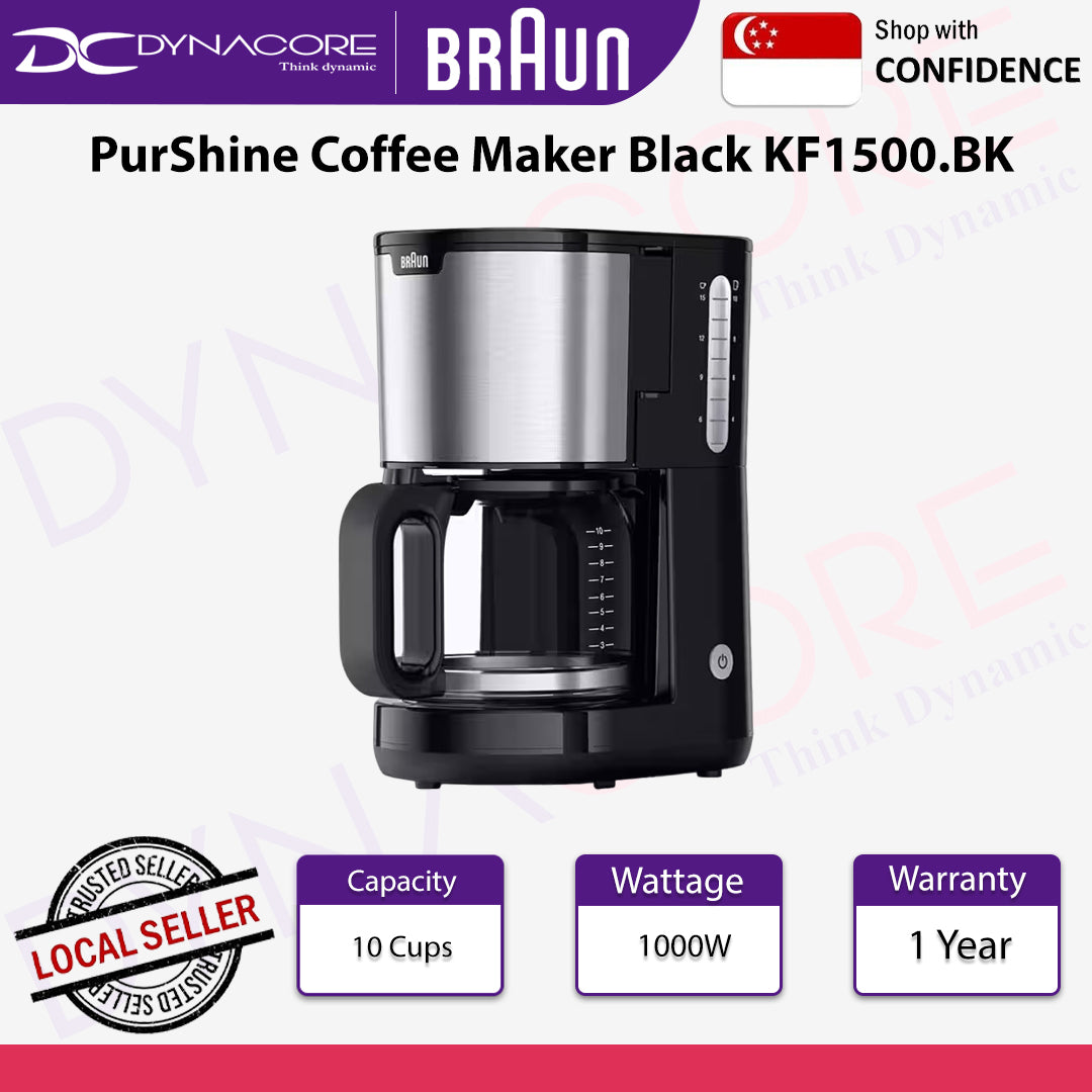 Braun Household PurShine KF 1500 BK Coffee Machine - Filter Coffee Machine with Glass Jug for up to 10 Cups, OptiBrew System, Automatic Shut-Off, 1000 Watt, Black - 8021098001870