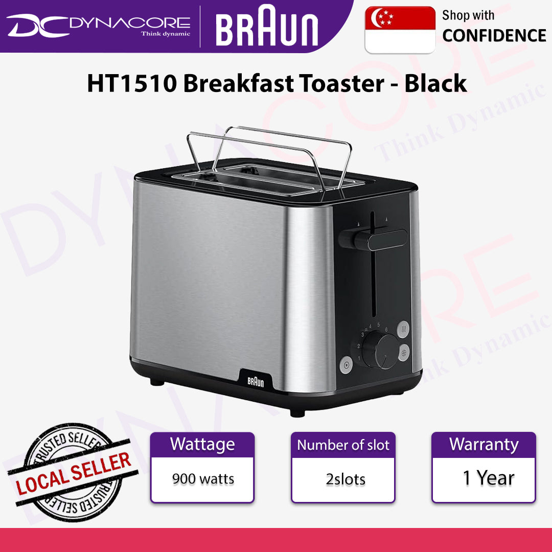 Braun PurShine HT1510BK - 2-Slice Toaster with warming rack, defrost and reheat functions, Stainless steel - 8021098002006