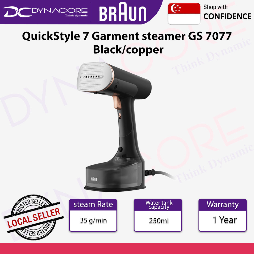 Braun QuickStyle 7 GS7077BK, Garment Steamer with Dual Heated FreeGlide 3D Plate, Handheld Garment Steamer with FastHeating, Steam 35 g/min, Capacity 250 ml, Cord 3 m, 1600W, Black - 8021098003942