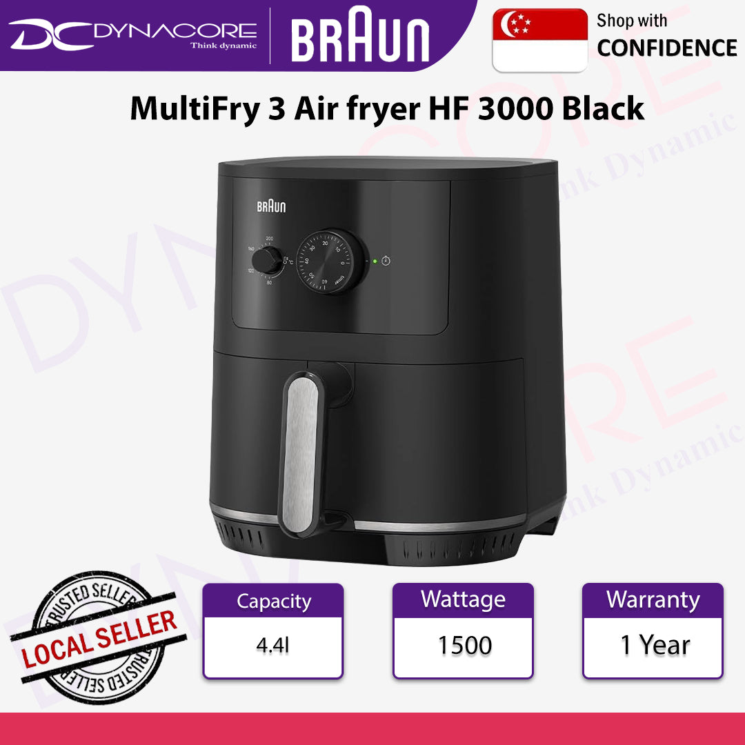 BRAUN MultiFry 3 HF3000 - Air Fryer, 1500W, 4.3L capacity, analog interface, adjustable temperature 80-200 degree, black - 8021098005045