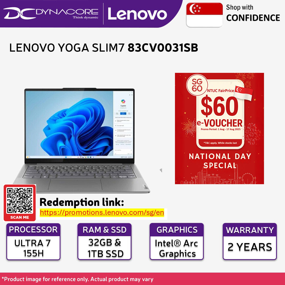 LENOVO YOGA SLIM7 83CV0031SB (New 14th Intel® Core™ Ultra7 16Core 155H/ 32GB RAM/1TB SSD/14" OLED/INTEL ARC/WIN11HOME) - 83CV0031SB