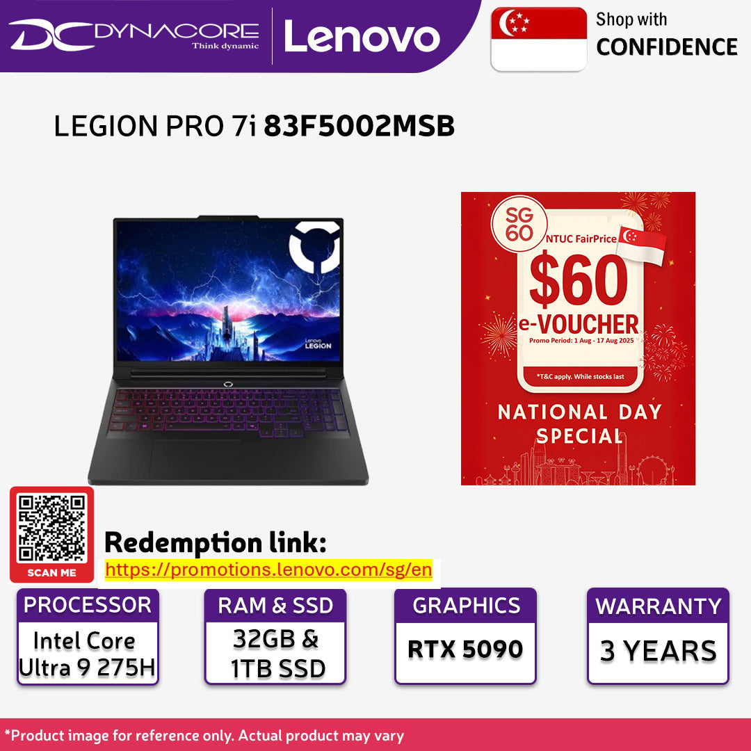 LENOVO LEGION PRO 7i 83F5002MSB 16IAX10H Gaming Laptop(16′ WQXGA OLED / Intel Core Ultra 9 Processor 275HX) 【PRE-ORDER】- 83F5002MSB
