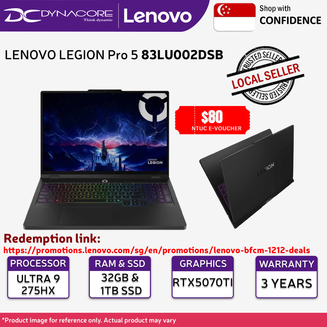 LENOVO LEGION Pro 5 83LU002DSB GAMING LAPTOP (ULTRA 9 275HX/32GB/1TB/RTX5070Ti-12GB/16"OLED-240Hz/W11H) - 83LU002DSB