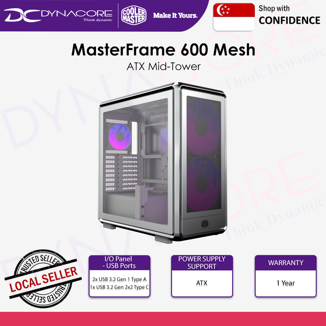 Cooler Master MasterFrame 600 Mesh ATX Mid-Tower Case - Black / Silver - 884102133237 / 884102133213