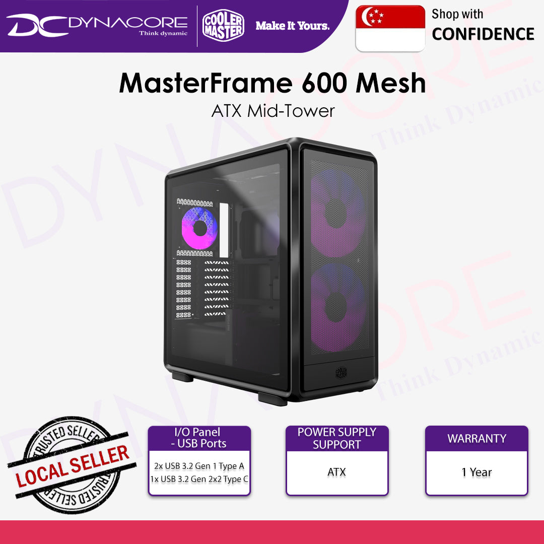 Cooler Master MasterFrame 600 Mesh ATX Mid-Tower Case - Black / Silver - 884102133237 / 884102133213