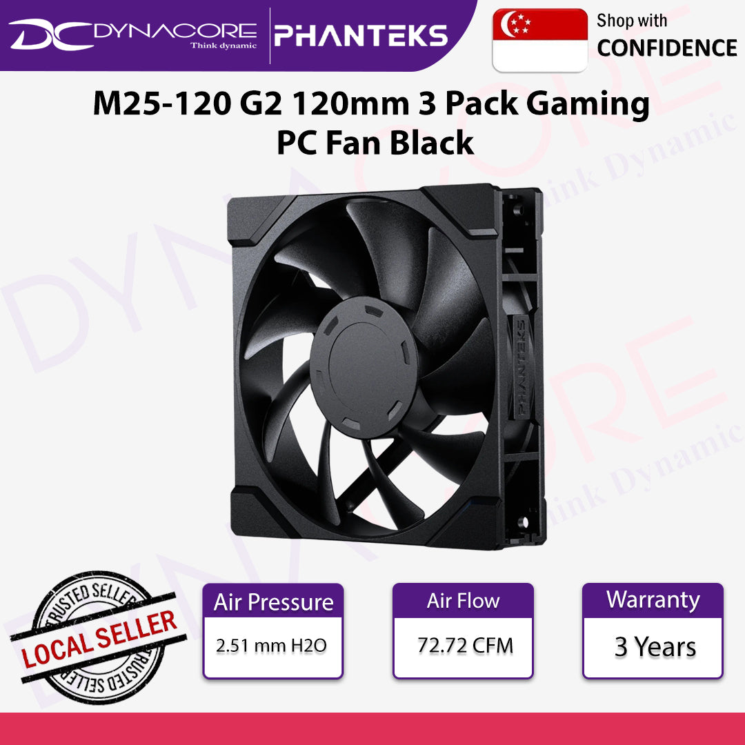 PHANTEKS M25-120 G2 120mm 3 Pack Gaming PC Fan Black - 886523003496
