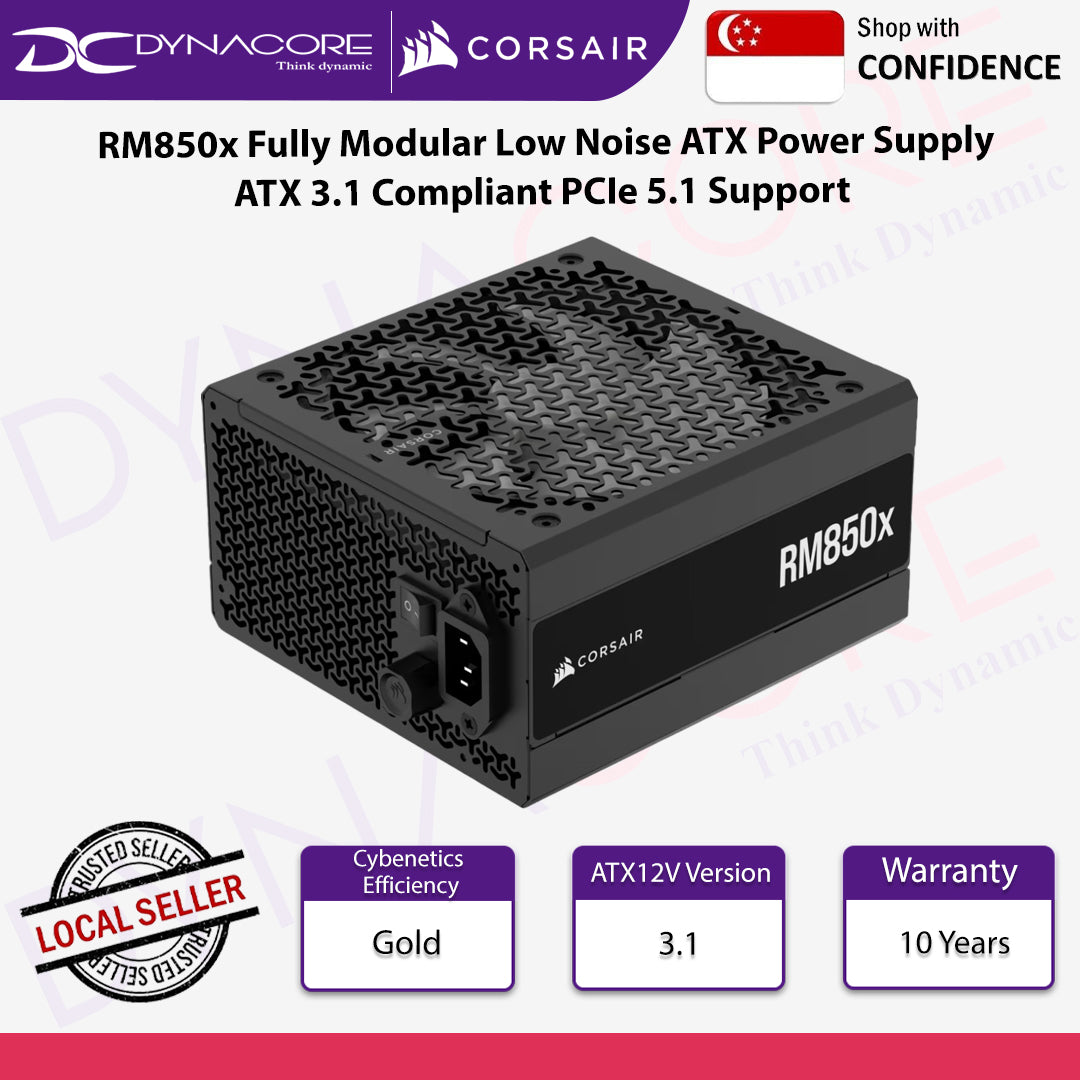 Corsair RM850x Fully Modular Low Noise ATX Power Supply ATX 3.1 Compliant PCIe 5.1 Support - 840006667544